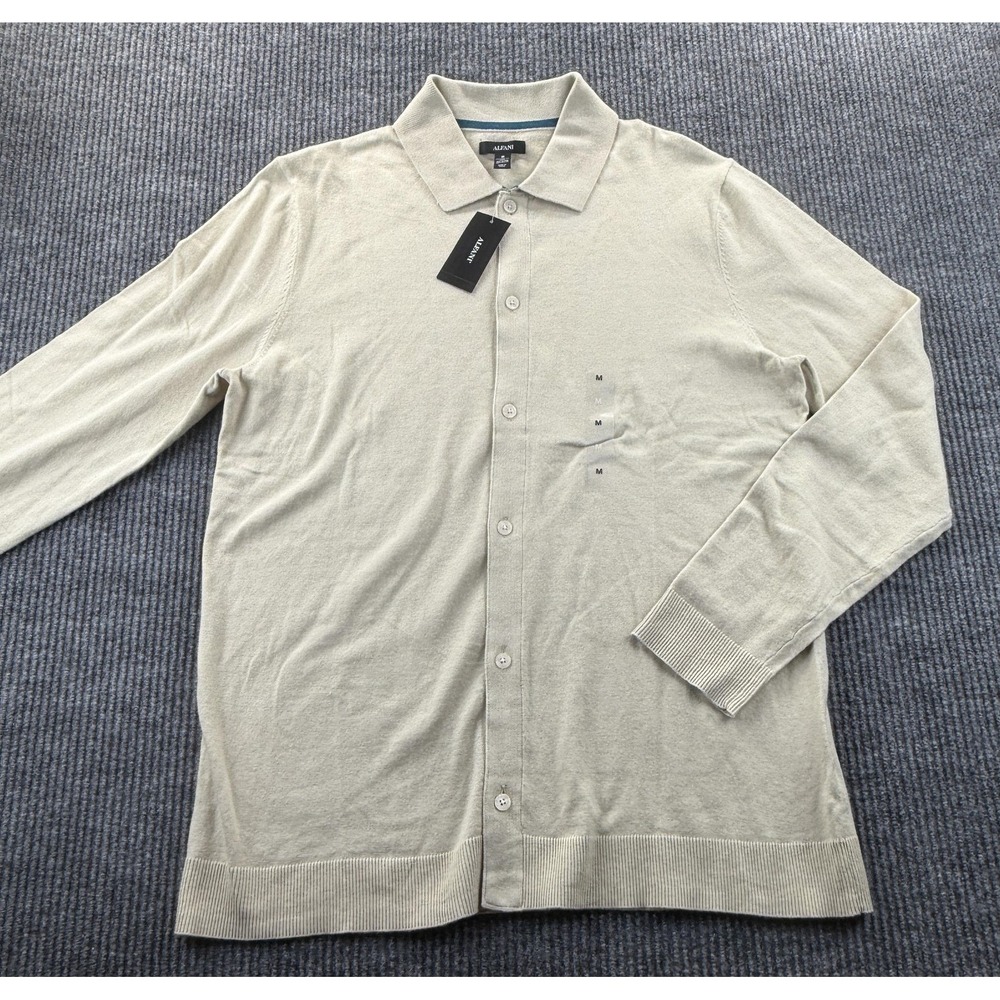 Alfani Cardigan Sweater Mens Medium Brown Rice Button Front Long Sleeve‎ Knit